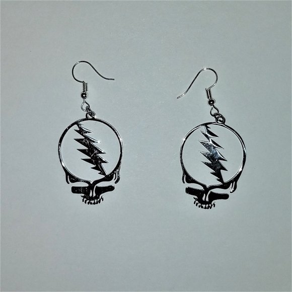 Silver Lightning Skull Earrings - Picture 4 of 8